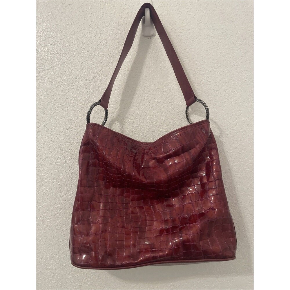 Brighton Cher Red Patent Leather Shoulder Crocc Embossed Handbag Tote Bag